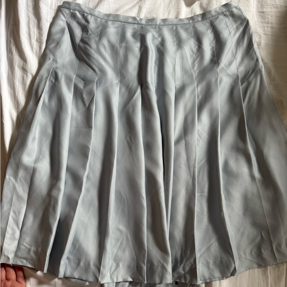 Lauren Ralph Lauren 100% Silk Pleated Skirt Light Blue Midi A-Line
